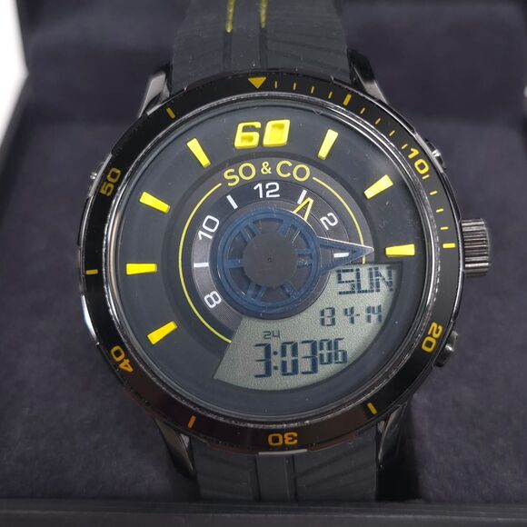 SO & CO NY New Mens Watch Analog Digital Black Yellow Sport 100M Water Resistant main image 5